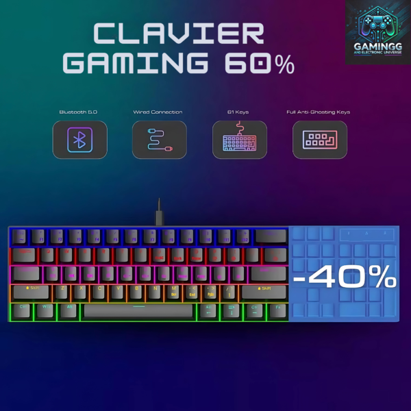 Clavier Mécanique Gaming RK61 60% Compact – Le compagnon indispensable pour les gamers exigeants